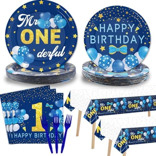 Mr Onederful Boy's 1st Birthday Blue Decorations & Tableware Kit