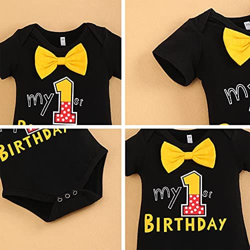 IDOPIP Baby Boys First Birthday Party Cake Smash Outfit with Mouse Ear Headband