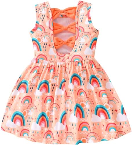 Popshion Girls' Leopard Print Sleeveless Sundress with Back Bowknot