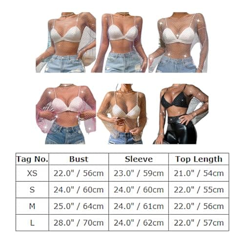 Sparkle Rhinestone Mesh Crop Top with Long Sleeve for Women