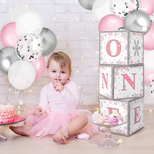 Winter Onederland 1st Birthday Decorations Pink Balloon Boxes Latex Confetti Party Supplies