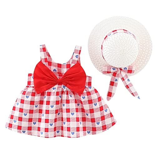 IMEKIS Toddler Girls Hawaiian Rainbow Backless Sundress & Straw Hat