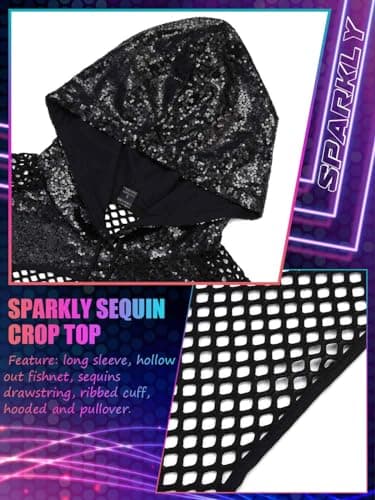 Fishnet Mesh Hoodie Crop Top with Sequin Detail for Women