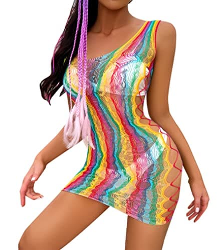 ZGMYC Women Rave Mesh Bikini Cover Ups & Mini Skirt Outfit