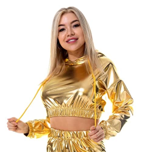 Ypser holographic crop top hoodies for women