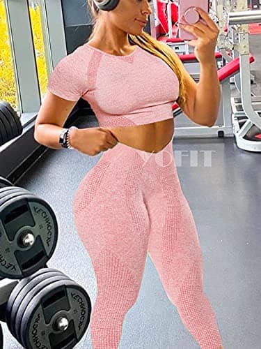 YOFIT Women's Seamless High-Waist Yoga Leggings & Long Sleeve Crop Top Set