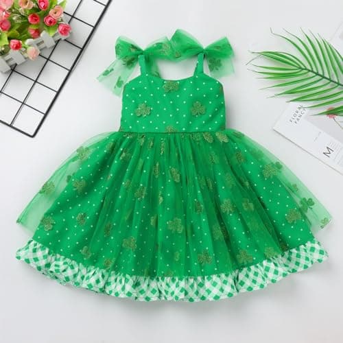 St Patricks Day Shiny Shamrock Dress for Toddler Girls