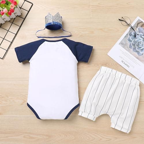 Half Birthday Outfit for Baby Boy: Romper, Suspenders, Crown Smash Cake Set