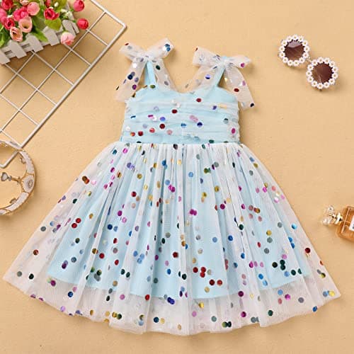 Toddler Girl Birthday Princess Dress with Shiny Confetti - Boho Rainbow Cake Smash Outfit (1-6T)