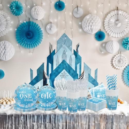 Onederland Blue Snowflake Plates & Napkins for Boy's 1st Birthday