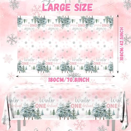 HAKOTI Pink Snowflake Tablecloth for 1st Birthday Winter Wonderland Decor