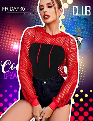 Avidlove Mesh Crop Top Hoodie - Women's Rave Festival Club Party Top