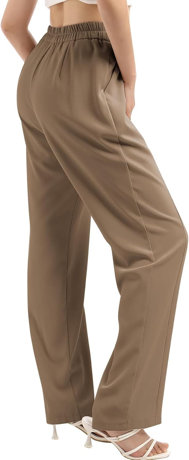 Women High Waist Casual Straight Leg Long Dress Pants Business Office Wide Leg Trousers with Pockets