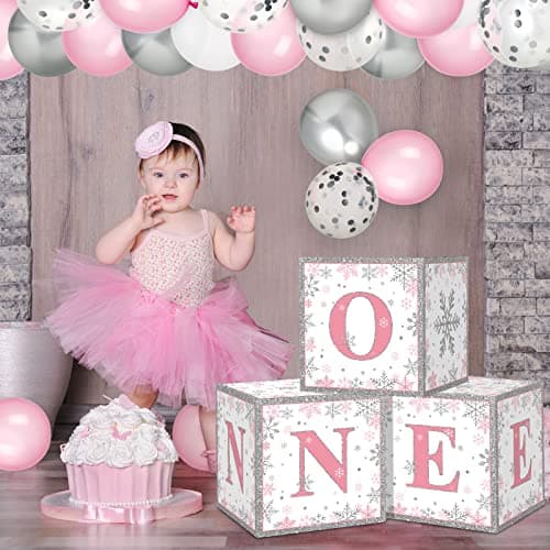 Winter Onederland 1st Birthday Decorations Pink Balloon Boxes Latex Confetti Party Supplies