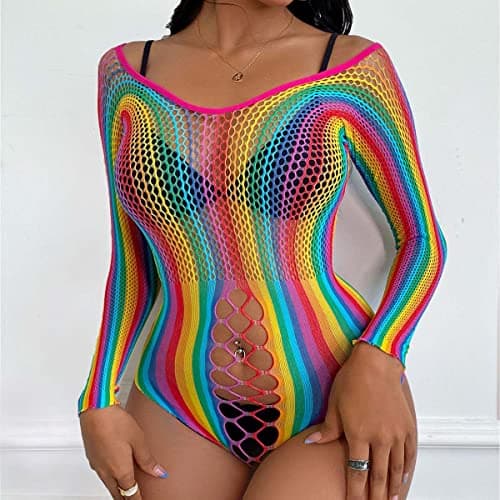 Rainbow Rave Outfit Fishnet Dress - Women's Music Festival Costume