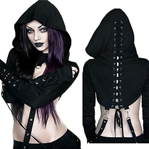 Gothic Punk Lace Hoodie Crop Top for Women