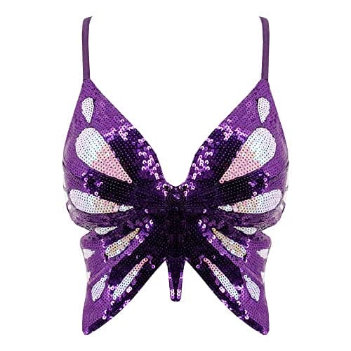 Glitter Sequin Butterfly Crop Top for Women