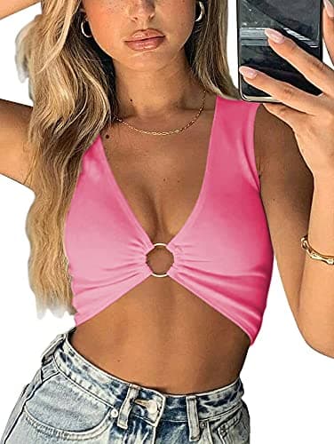 AEVZIV Women's Deep V Neck Crop Top Plunge Tank Top