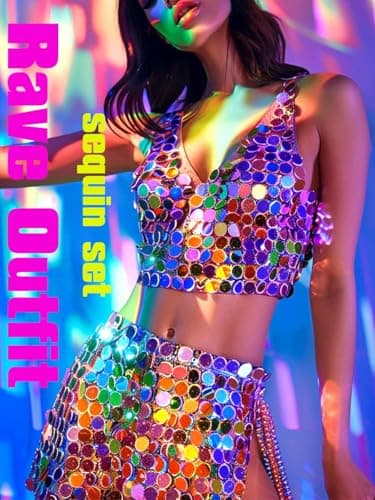 REETAN Women Sparkly Bikini Body Chain Skirt Rave Accessory