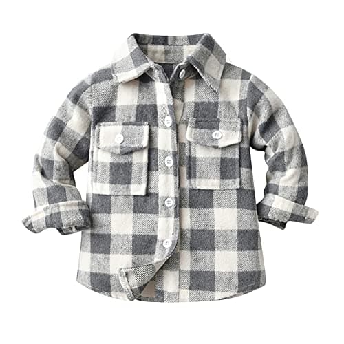 Toddler Kids Flannel Shirt Jacket Plaid Long Sleeve Lapel Button Down Shacket