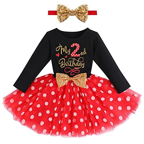 ODASDO My 1st / 2nd / 3rd Birthday Toddler Long Sleeve Tutu Dress & Bowknot Headband Set