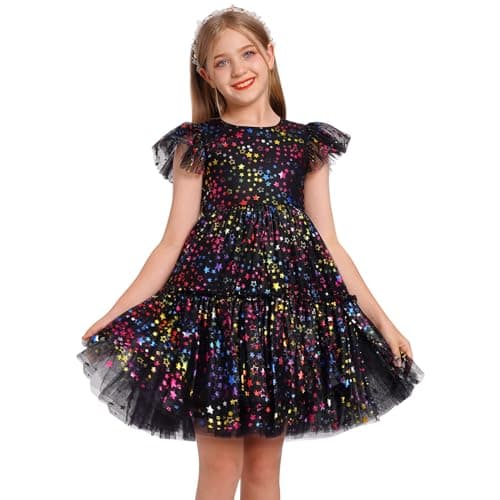IMEKIS Girls' Confetti Stars Birthday Princess Tulle Dress for 3-10T