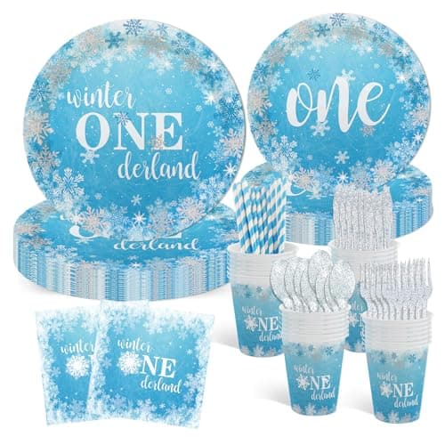 Onederland Blue Snowflake Plates & Napkins for Boy's 1st Birthday