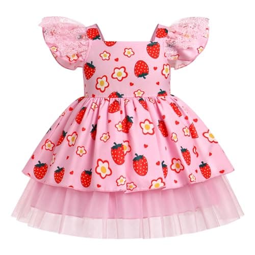 IMEKIS Toddler Strawberry Birthday Tulle Dress
