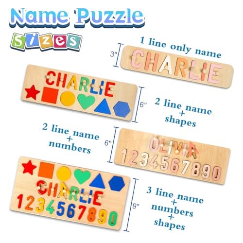 Personalized Wooden Name Puzzle for Toddlers 1-3, Shape & Number Puzzle, Montessori Baby Toys