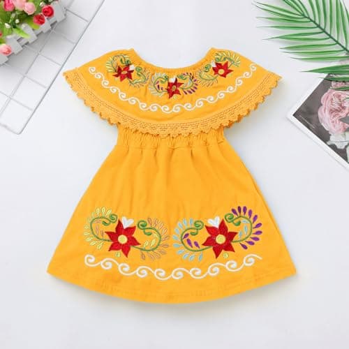 Traditional Mexican Embroidered Floral Dress for Toddler Girls