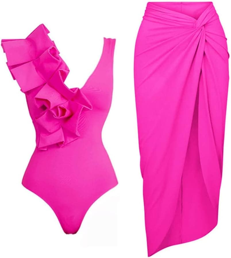 Three Pieces Swimsuits for Women with Matching Wrap Skirt Swim Top Tummy Control Bikin Bottom Mesh Sheer Cover Ups