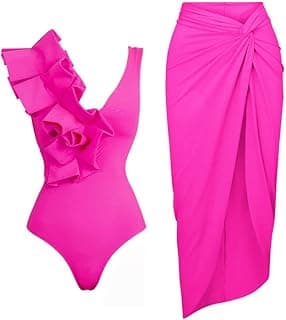 Three Pieces Swimsuits for Women with Matching Wrap Skirt Swim Top Tummy Control Bikin Bottom Mesh Sheer Cover Ups