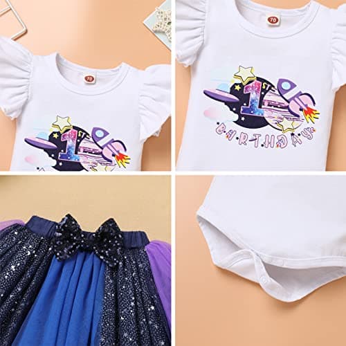 IMKIS Baby Space 1st Birthday Outfit: Romper, Tutu Skirt, Headband