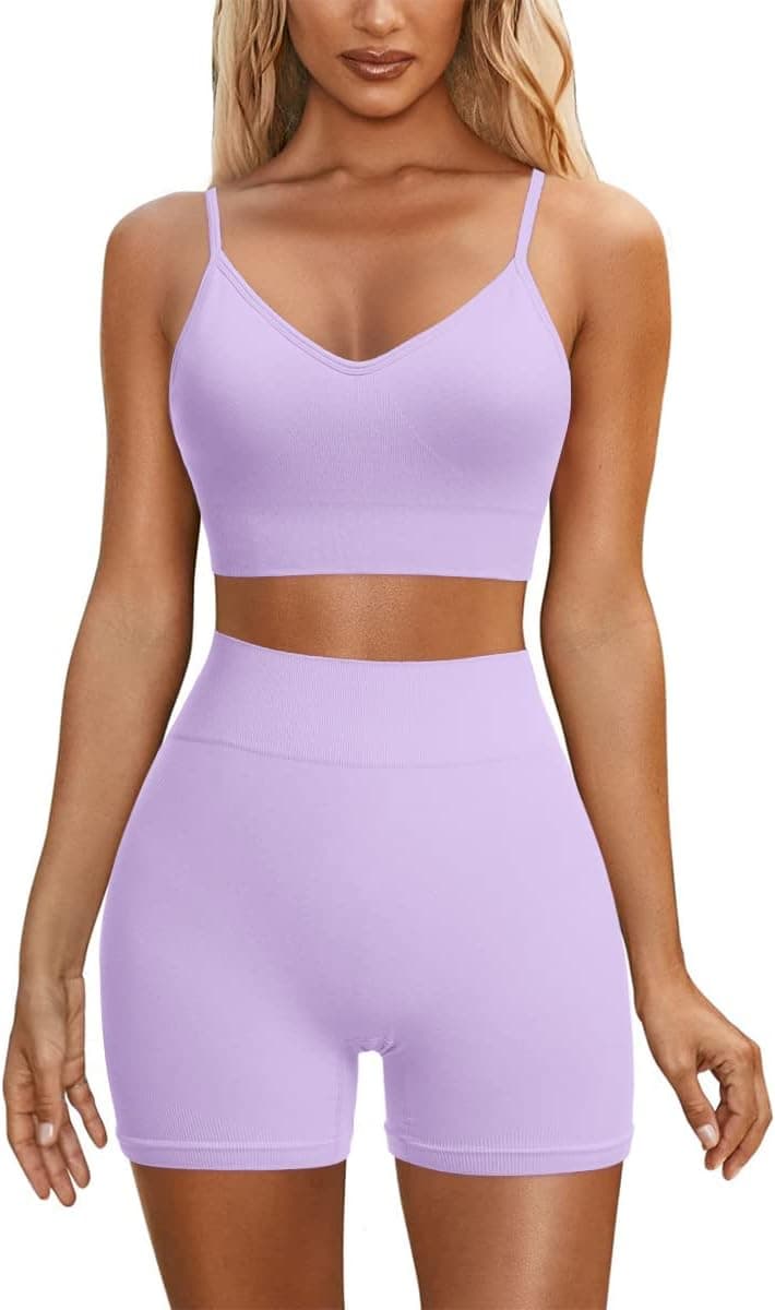 Seamless Workout Sets for Women Criss-Cross Back Strappy Sports Bras High Waist Biker Shorts 2 Piece Gym Yoga Outfits