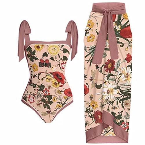 IMEKIS Women’s Floral Print Bikini Set with Wrap Skirt