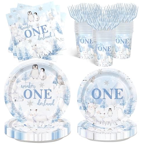 Detanpoly Arctic Polar Animal Party Plates & Napkins for Kids' 1st Birthday