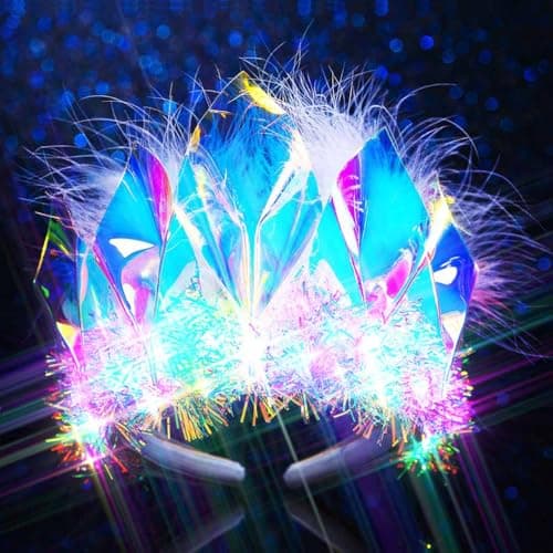 Glowing Crown and Tiara Headpiece with LED Feathers for Women