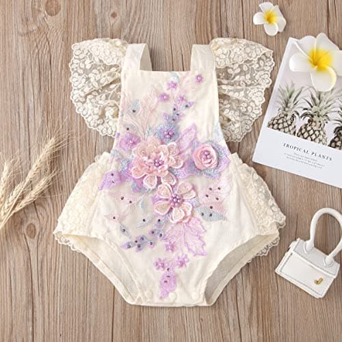 AWIBMK Baby 1st Birthday Girl Outfit Cake Smash Romper Dress Infant Lace Rainbow Tutu Skirt Headband for Photoshoot