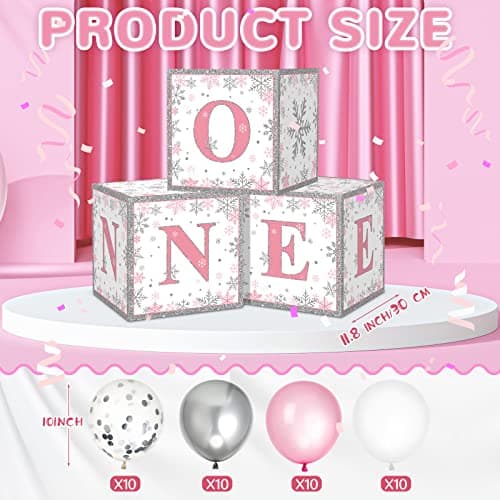 Winter Onederland 1st Birthday Decorations Pink Balloon Boxes Latex Confetti Party Supplies