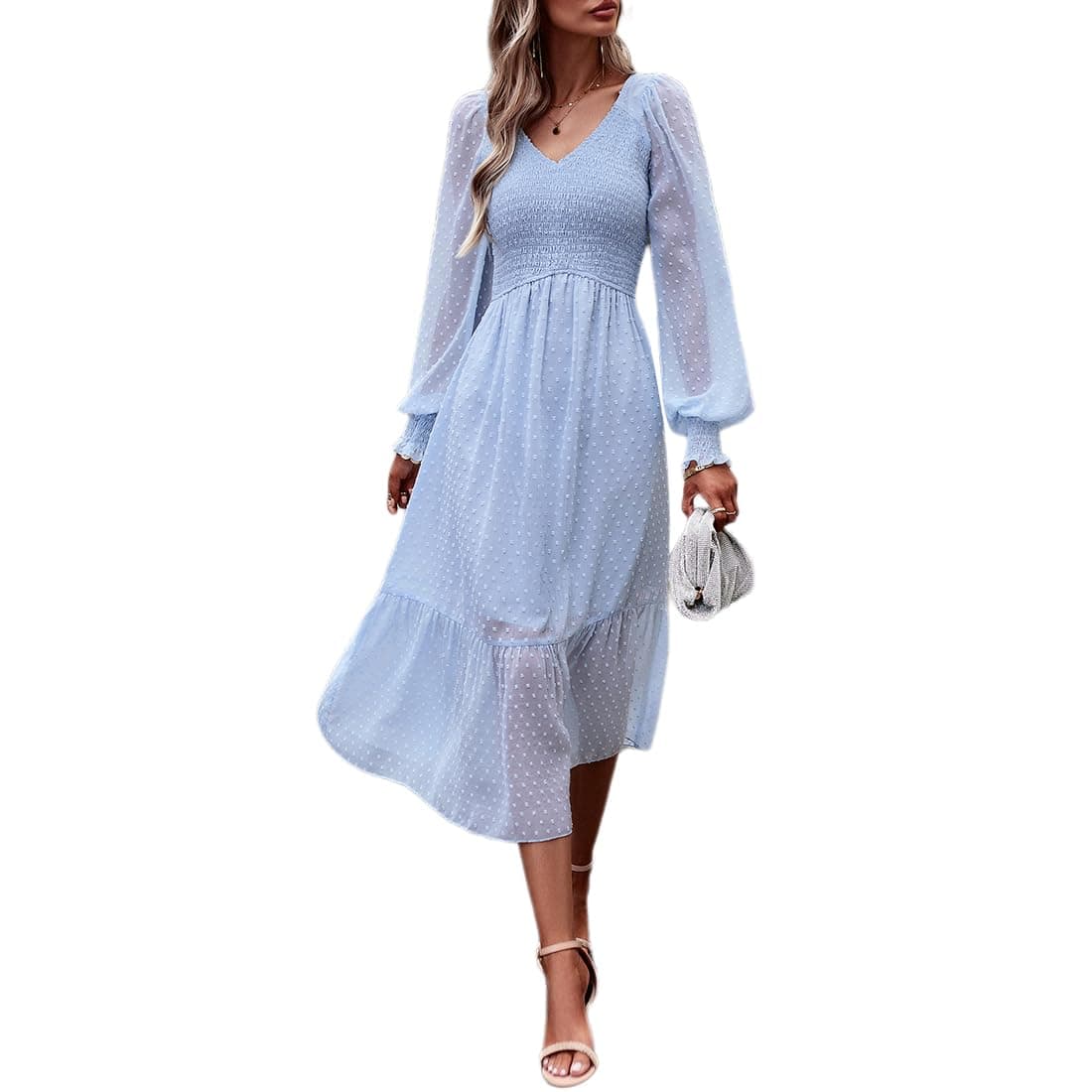 Women's V Neck Ruffle Dress