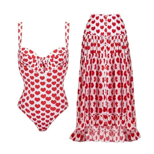 Women's Tropical Floral Print One Piece Swimsuit with Cover up Wrap Skirt