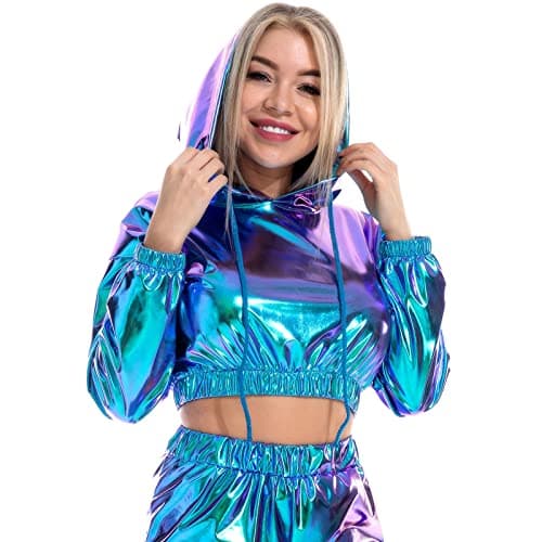 Metallic Cropped Hoodie Sweatshirt for Women