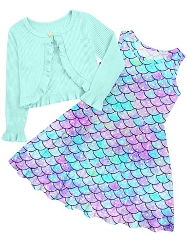 Goodstoworld Toddler Girl Fall Outfits: Sleeveless Dresses & Long Sleeve Cardigan 2-8T
