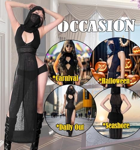 Milelook Goth High-Slit Sheer Mock Neck Sleeveless Coverup
