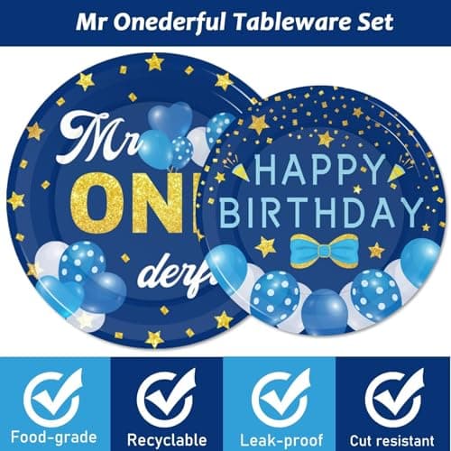 Mr Onederful Boy's 1st Birthday Blue Decorations & Tableware Kit