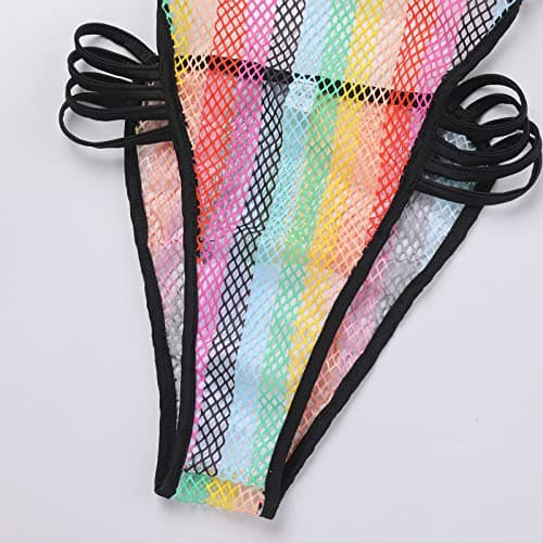 IMEKIS Women Rainbow Fishnet Dress Bodysuit - Perfect for Music Festivals, Halloween, Cosplay, Disco Dance