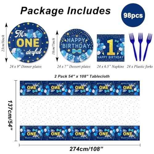 Mr Onederful Boy's 1st Birthday Blue Decorations & Tableware Kit