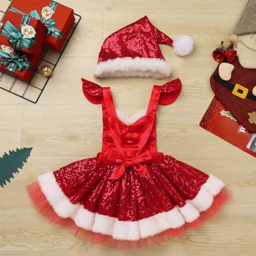 Toddler Girls Santa Costume Dress with Hat for Christmas & Halloween