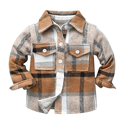 Toddler Kids Flannel Shirt Jacket Plaid Long Sleeve Lapel Button Down Shacket