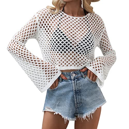 IMEKIS Women Crochet Knit Crop Tops